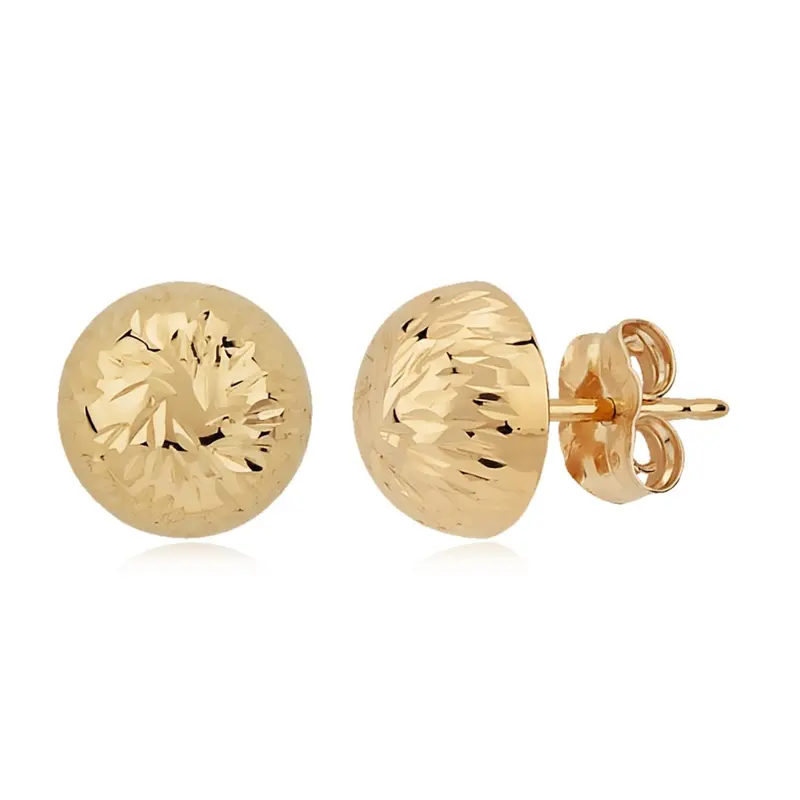 14K Gold 8Mm Bright-Cut Button Stud Earrings 1