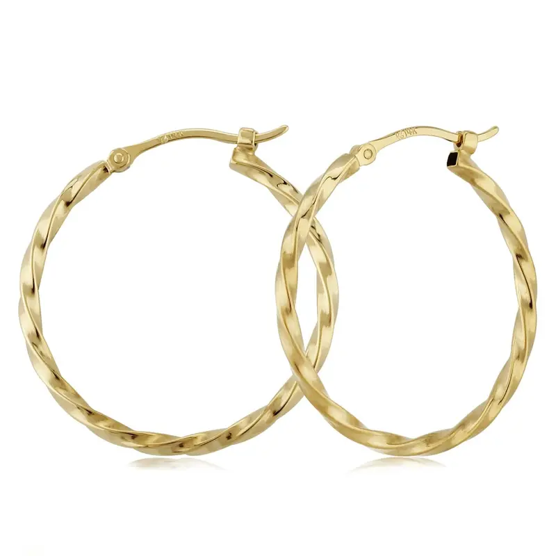 14K Gold Twisted Tube Hoop Earrings (1.8Mm X 24Mm) 1