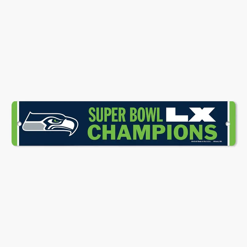 3.75" X 19" Plastic Fan Sign Celebrating Seattle Seahawks Super Bowl Lx Win 1