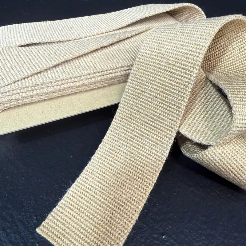 38Mm Japanese Linen-Blend Marble Webbing In Caramel – Sold Per Meter 1