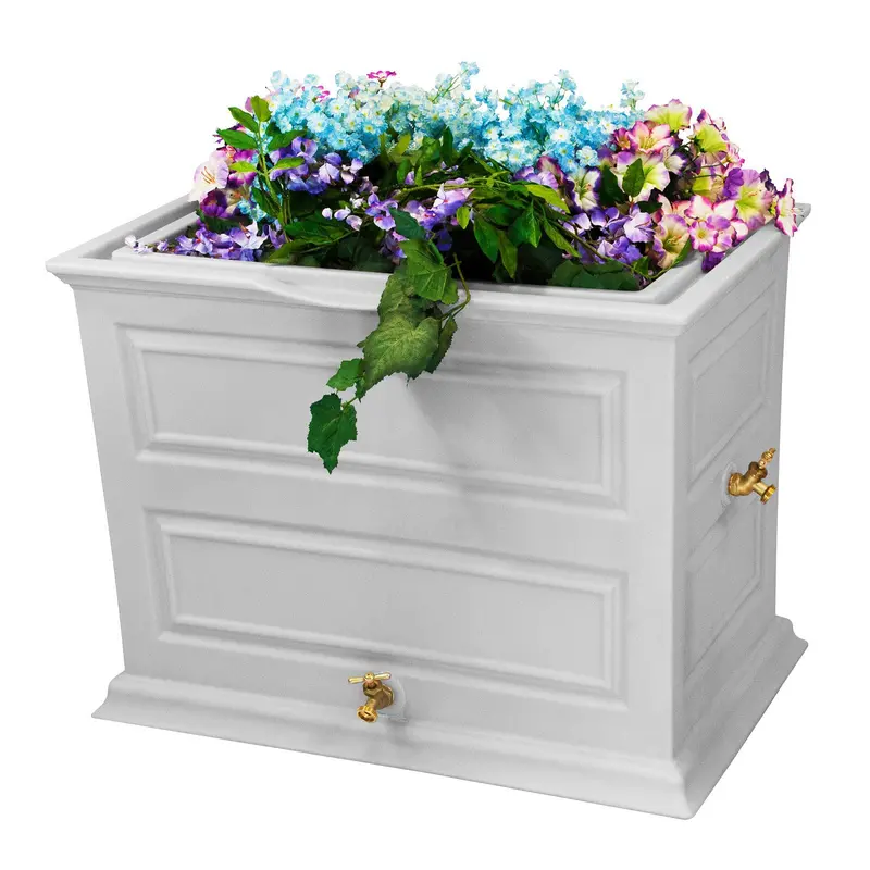 50-Gallon Colonial Rain Barrel – Gray With Integrated Planter Top, Open-Box 1