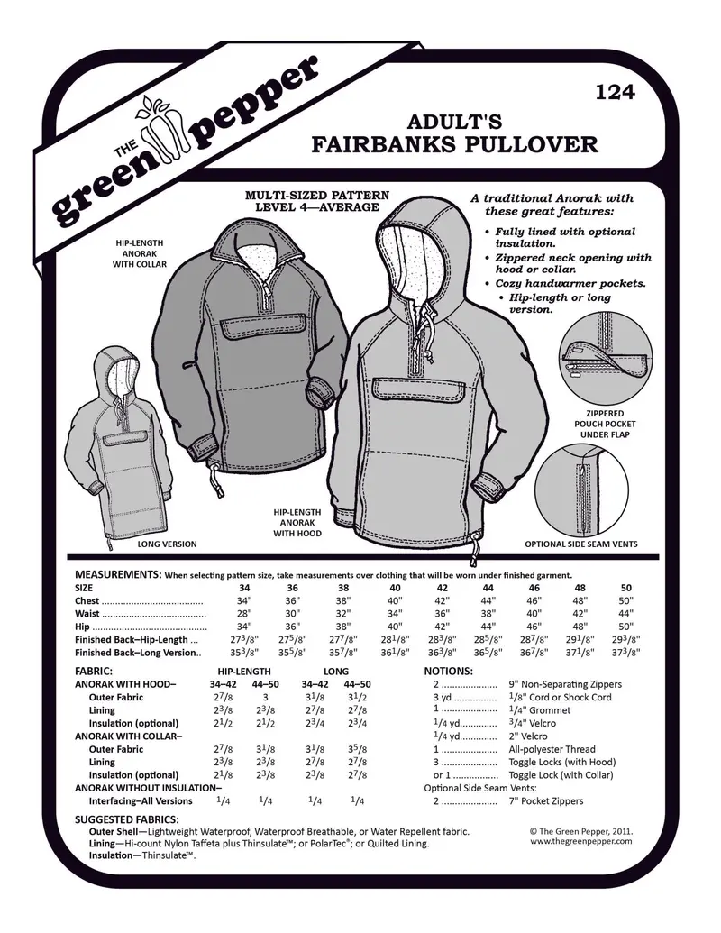 Adult Fairbanks Anorak Sewing Pattern (Pdf) – The Green Pepper Patterns #124 1