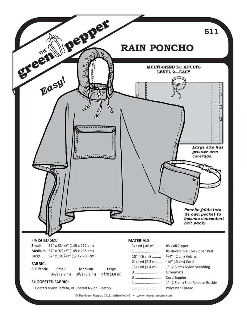 Adult Rain Poncho Sewing Pattern (Pdf) – The Green Pepper Patterns #511 1