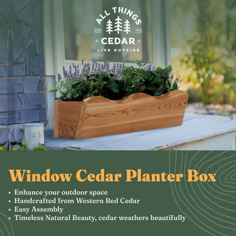 All Things Cedar 22-Inch Outdoor Wall-Mounted Window Planter – Natural Wood Finish 2