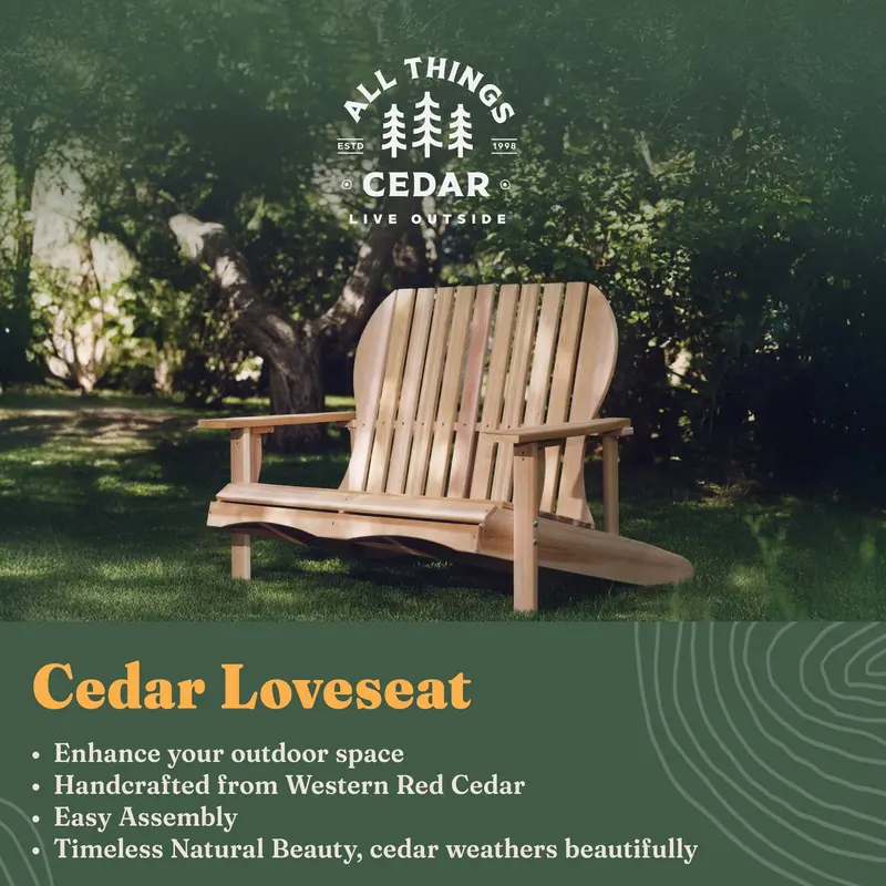 All Things Cedar Adirondack Loveseat – 54" Natural Wood Outdoor Patio Chair 2
