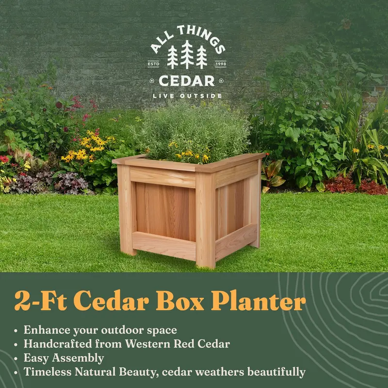 All Things Cedar Elevated Garden Planter – 2-Foot Natural Wood Box For Outdoor Use 2