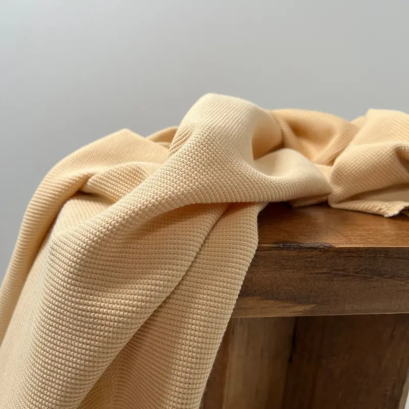 Almond Buff Organic Cotton Thermal (Waffle) – Textured, Breathable Gots Fabric 1