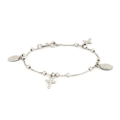 Alternating Miraculous Mary And Cross Charm Bracelet – Sterling Silver 1
