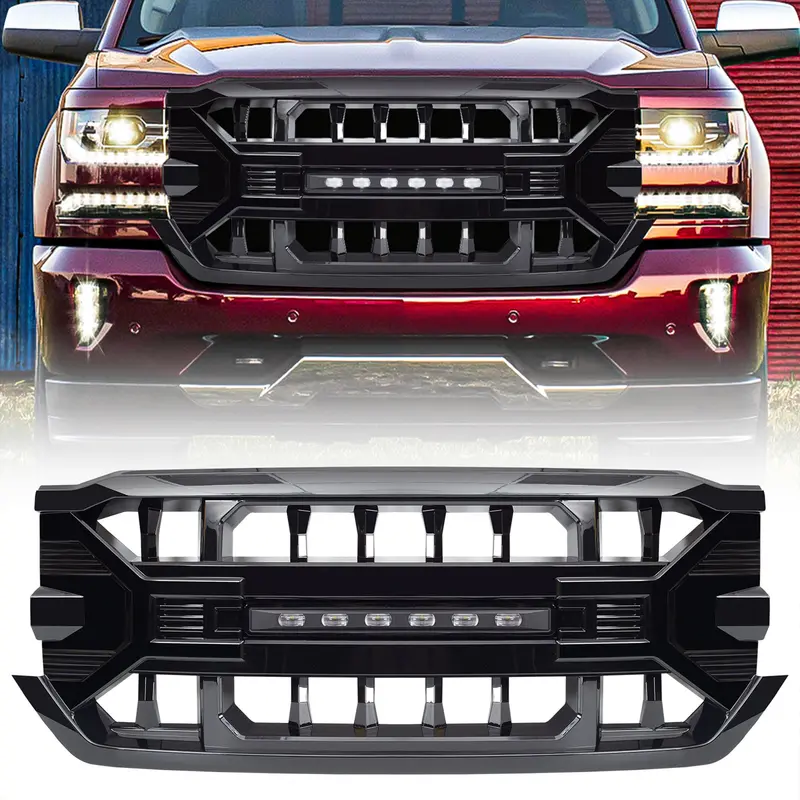 American Modified Gloss Black Armor Grille For 2016–2019 Chevy Silverado 1500 1
