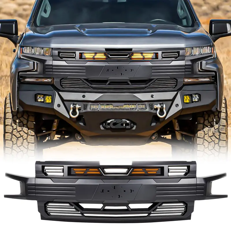 American Modified Matte Black Armor Grille – Designed For 2019–2021 Chevy Silverado 1500 1