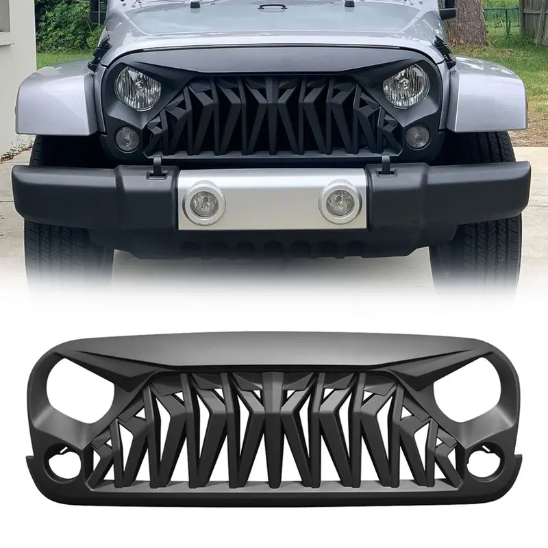 American Modified Matte Black Front Shark Grille – Custom Fit For 2007–2018 Jeep Models 1