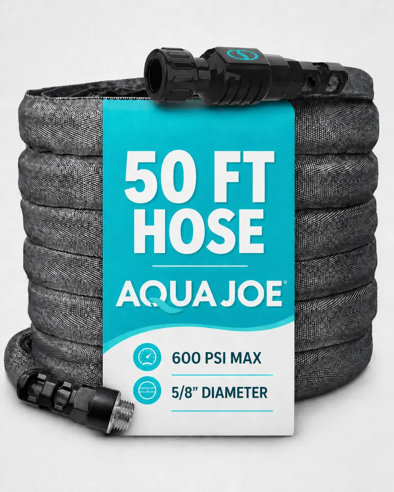 Aqua Joe Fiberjacket 50-Foot Garden Hose – Kink-Resistant, 5/8-Inch Diameter, Reinforced Construction 1