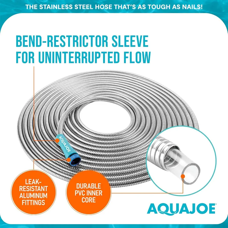 Aqua Joe Heavy-Duty 75-Foot Stainless Steel Garden Hose – 1/2-Inch Diameter, All-Weather Durability (Ajsgh75) 1