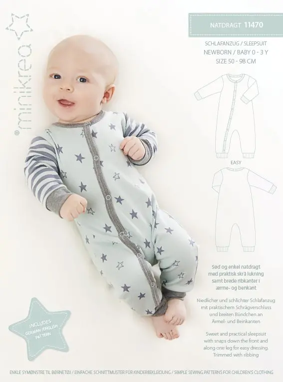 Baby Sleepsuit Sewing Pattern – Sizes 0–3 Years By Minikrea (Pdf Download) 1