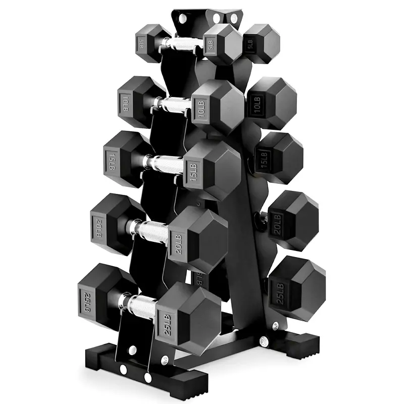 Balancefrom 150-Pound Rubber-Coated Dumbbell Set With Stand – Open-Box 1