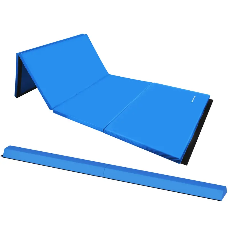 Balancefrom All-Purpose Gym Mat With 8-Foot Balance Beam – Blue Set 1