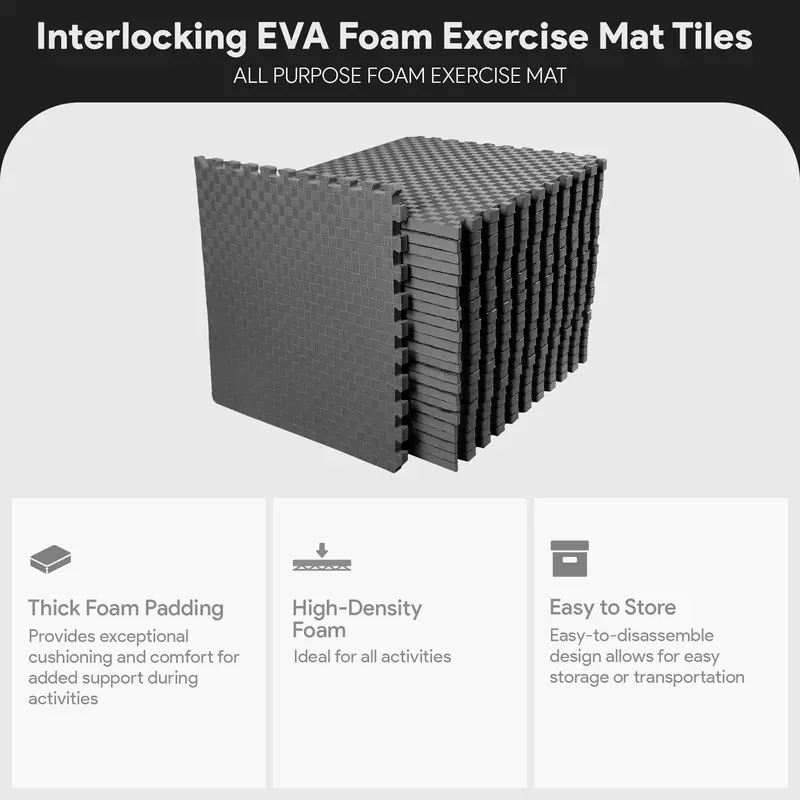 Balancefrom Interlocking Eva Foam Exercise Mat Tiles – 72 Sq Ft Fitness Flooring, Gray 2