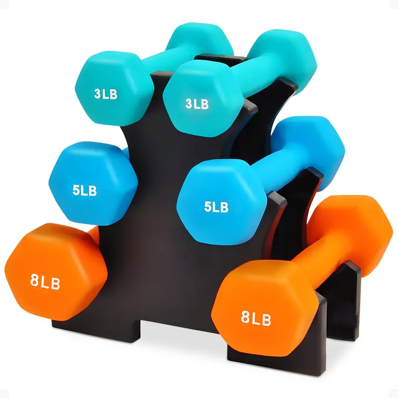 Balancefrom Neoprene Dumbbell Set – 3 Lb, 5 Lb, And 8 Lb Weights With Adjustable Stand (Open-Box) 1