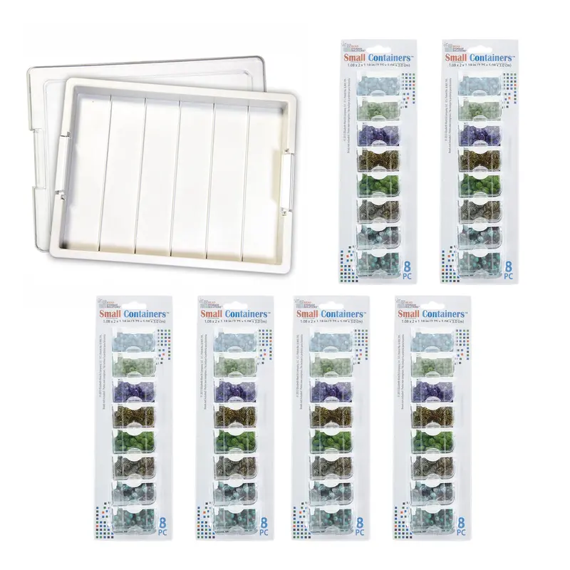 Bead Storage Organizer Kit: 6 Small Lidded Containers With Tray 1