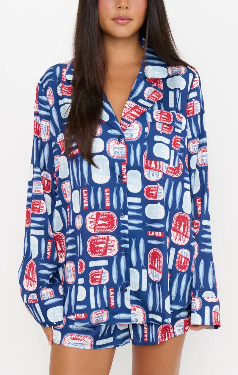 Beauty Sleep Navy Salty Sardines Pj Set – Silky Matching Loungewear 1