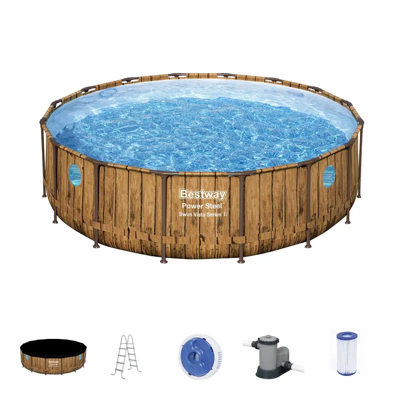 Bestway Power Steel Swim Vista 16-Foot Round Above-Ground Swimming Pool Kit – 48-Inch Height 1