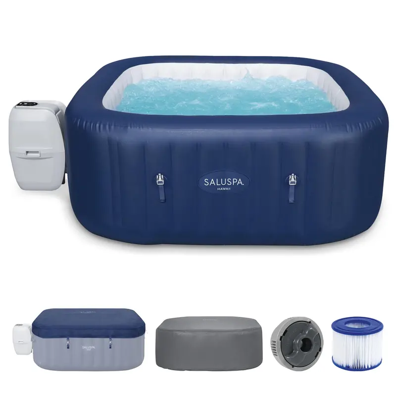 Bestway Saluspa Hawaii Inflatable Hot Tub With Airjet System & Energysense Insulated Cover – Blue 1