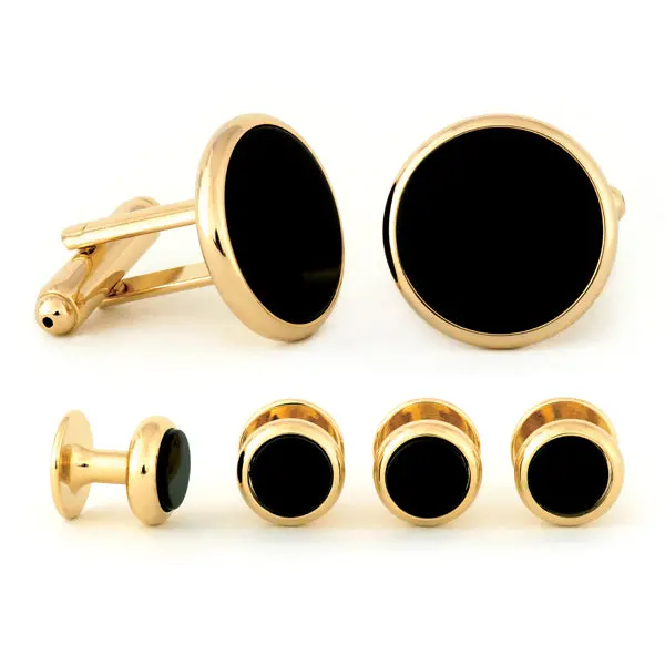 Black Onyx Cuff Links And Studs Set With Radius Edge Finish 1