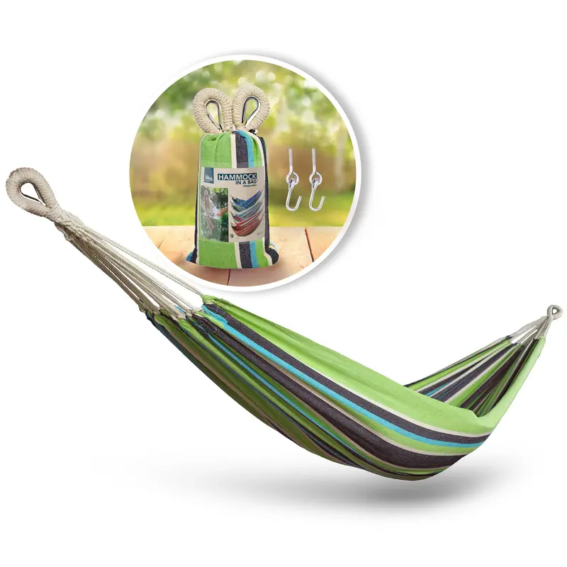 Bliss Hammocks Country Club Single Hammock – Classic Green-And-White Pattern, 220-Lb Rated 1