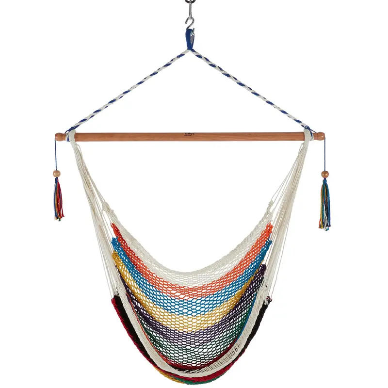Bliss Tahiti Rope Hammock Chair With Spreader Bar, Mounting Hardware, And Multicolor Weave 1