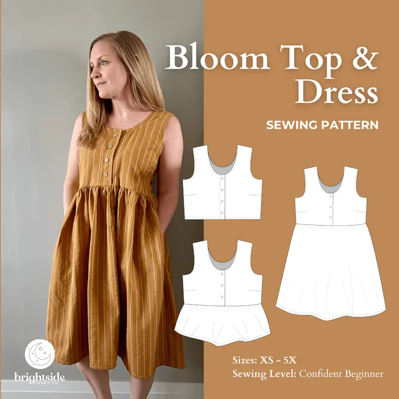 Bloom Button Top & Dress Pdf Pattern – Brightside Fabric Co. 1