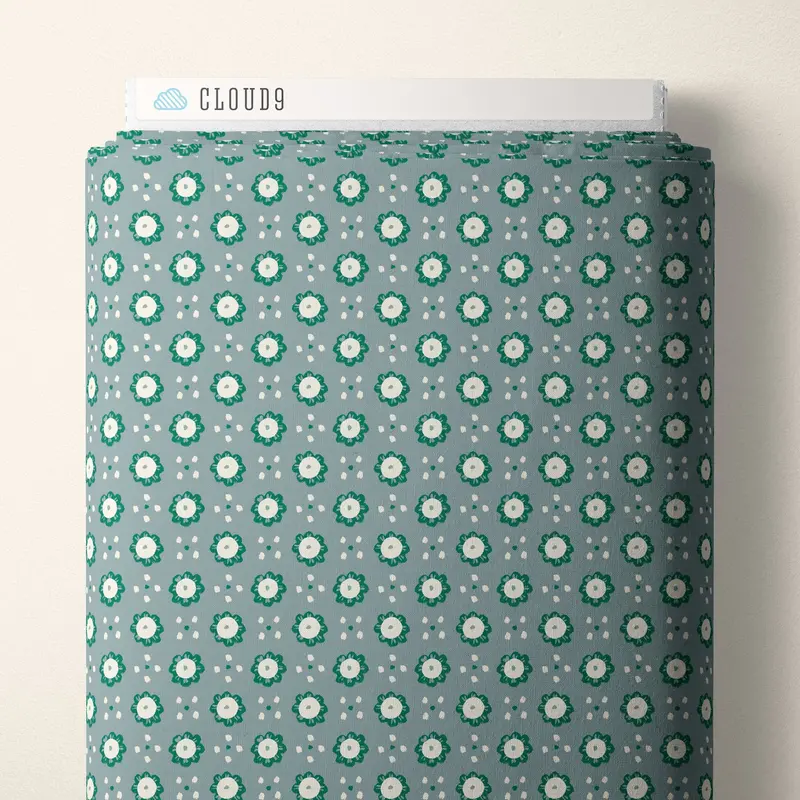 Blue And Green Wildflower Poplin Fabric – Happy Homestead Collection By Samantha Johnson For Cloud 9 Fabrics 1