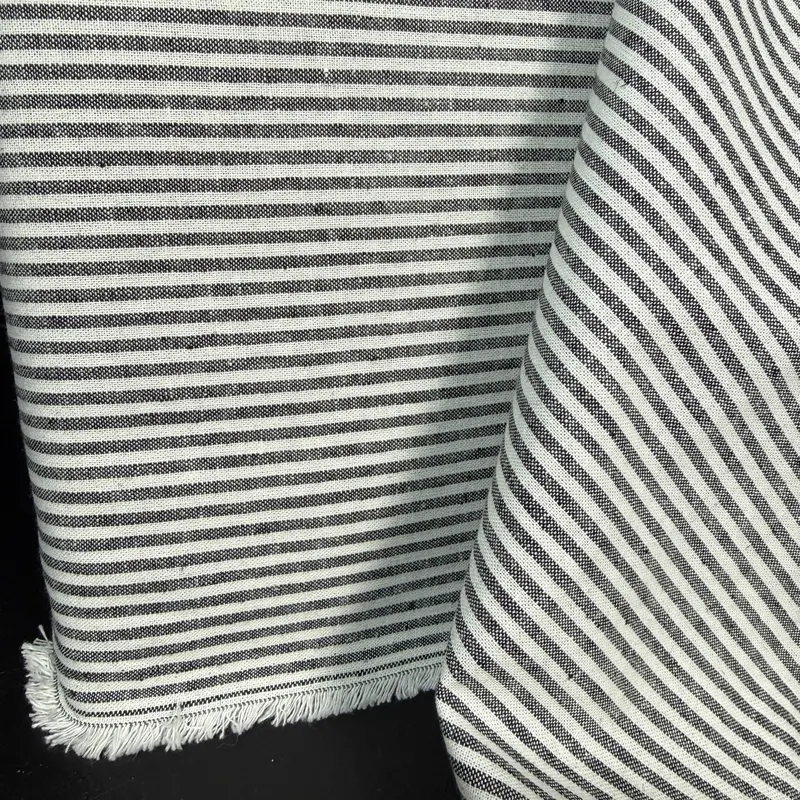 Blue And Natural White Linen-Cotton Stripe Fabric – Deadstock 1