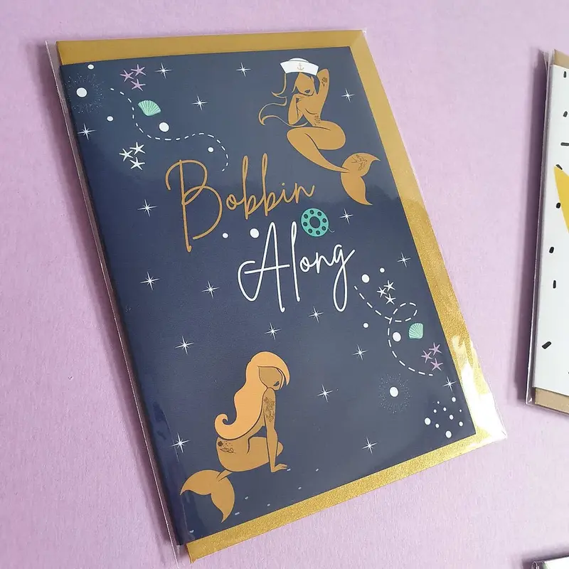 "Bobbin Along" Lighthearted Sewing Greeting Card By Sew Anonymous 1