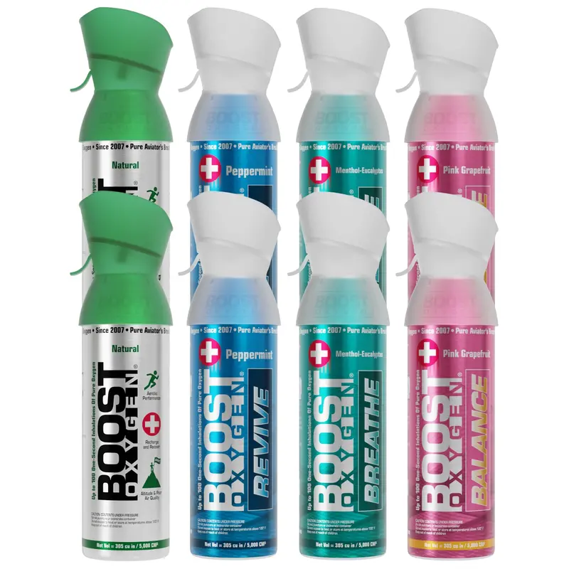 Boost Oxygen Natural Portable 5L Pure Oxygen Variety Pack – 8-Canister Mix 1