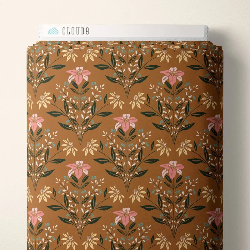 Bouquet Mustard Poplin Fabric By Jillian Anderson – Eventide Collection From Cloud 9 Fabrics 1