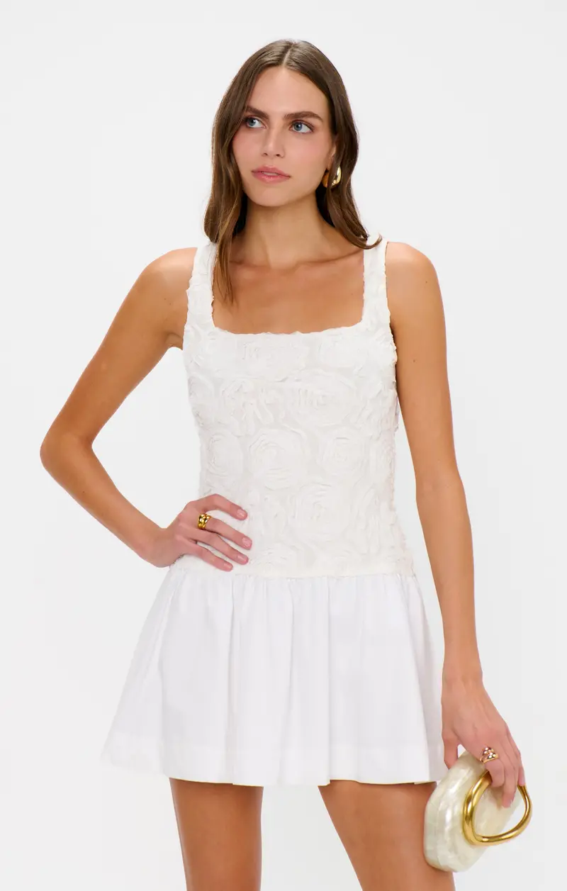 Bradshaw Rosette Mesh White Mini Dress 1