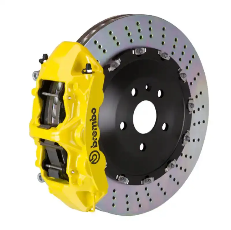 Brembo Front Big Brake Kit For Nissan Gt-R – 6-Piston Calipers, 405X34Mm Two-Piece Drilled Rotors (Yellow Finish) 1