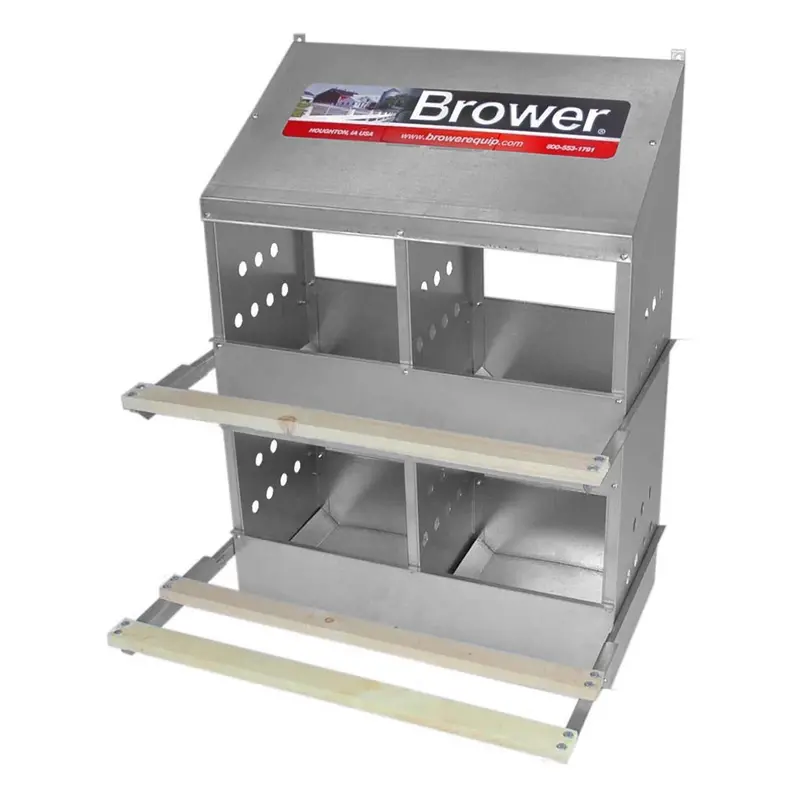 Brower 404B Galvanized Steel 4-Hole Nesting Box For Chickens And Small Poultry (20-Unit Capacity) 1
