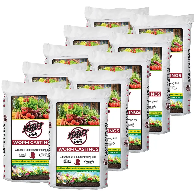 Brut Worm Farms Organic Worm Castings Soil Builder – 30 Lb Bag (10-Pack) 1