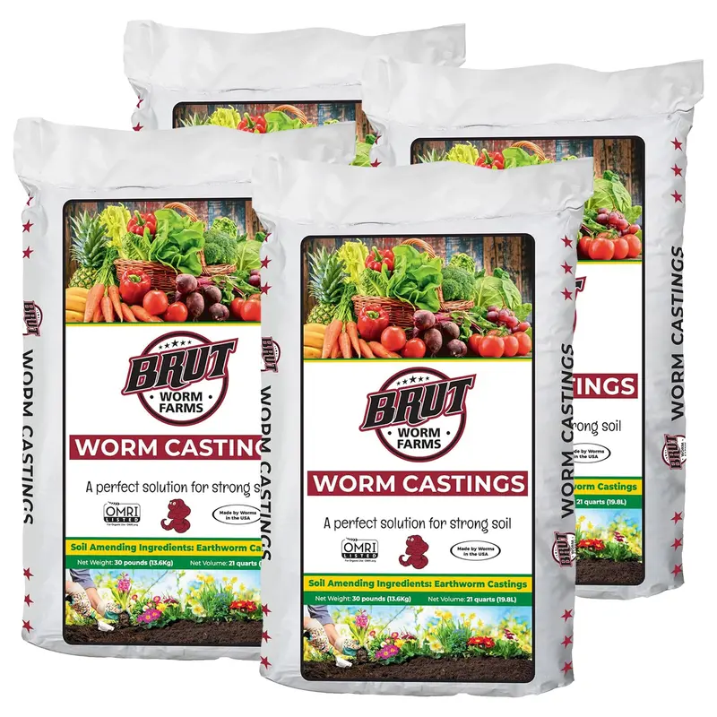 Brut Worm Farms Organic Worm Castings Soil Builder – 30 Lb Bag (4-Pack) 1