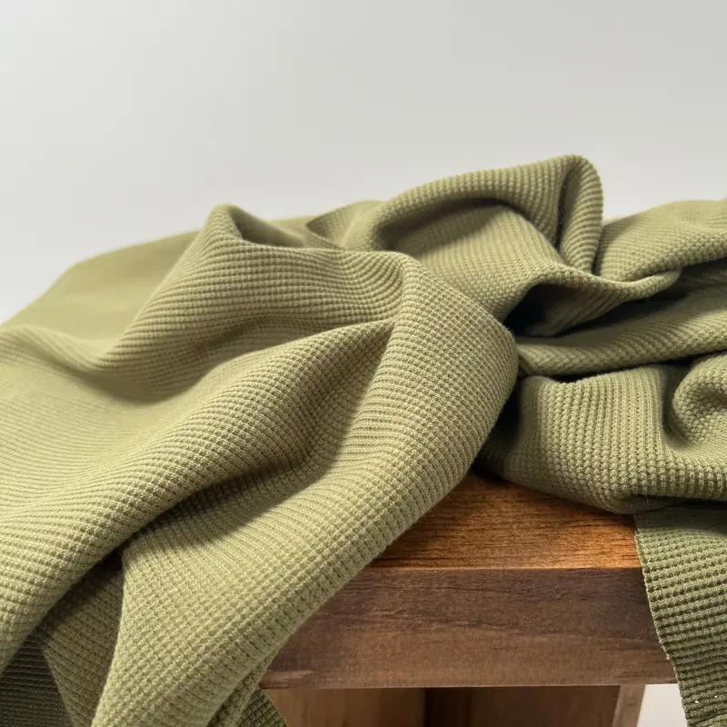 Capulet Olive Organic Cotton Waffle Thermal – Eco-Conscious Textured Fabric, Gots Certified 1