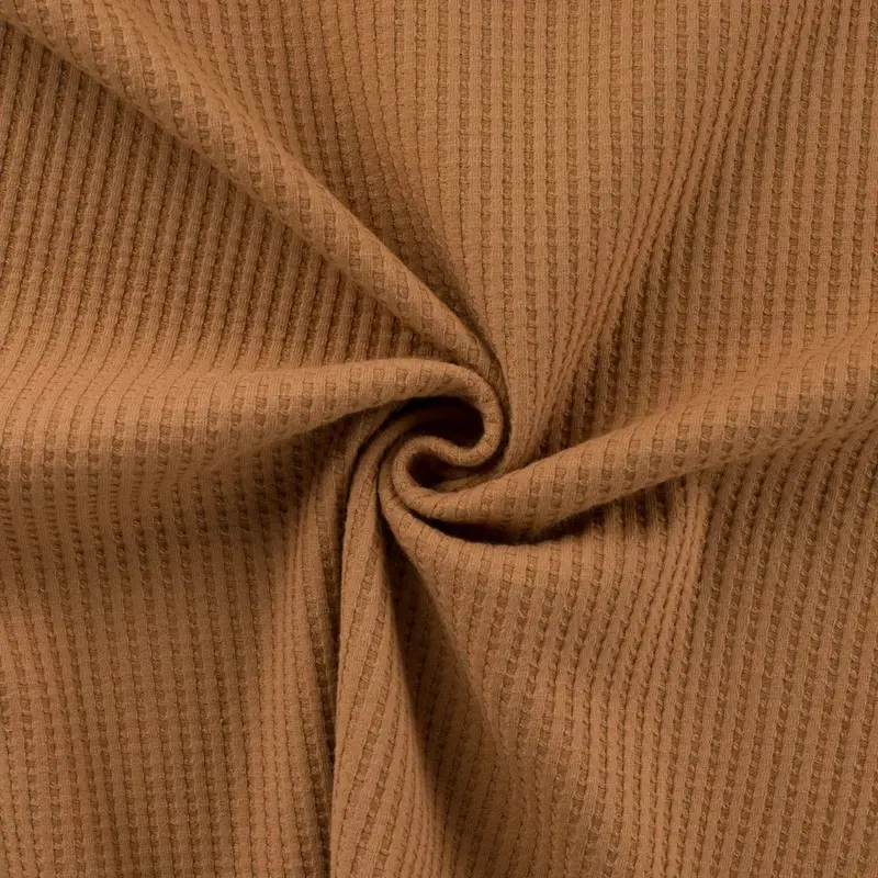 Caramel Cotton Waffle Tricot Fabric – European Import 1