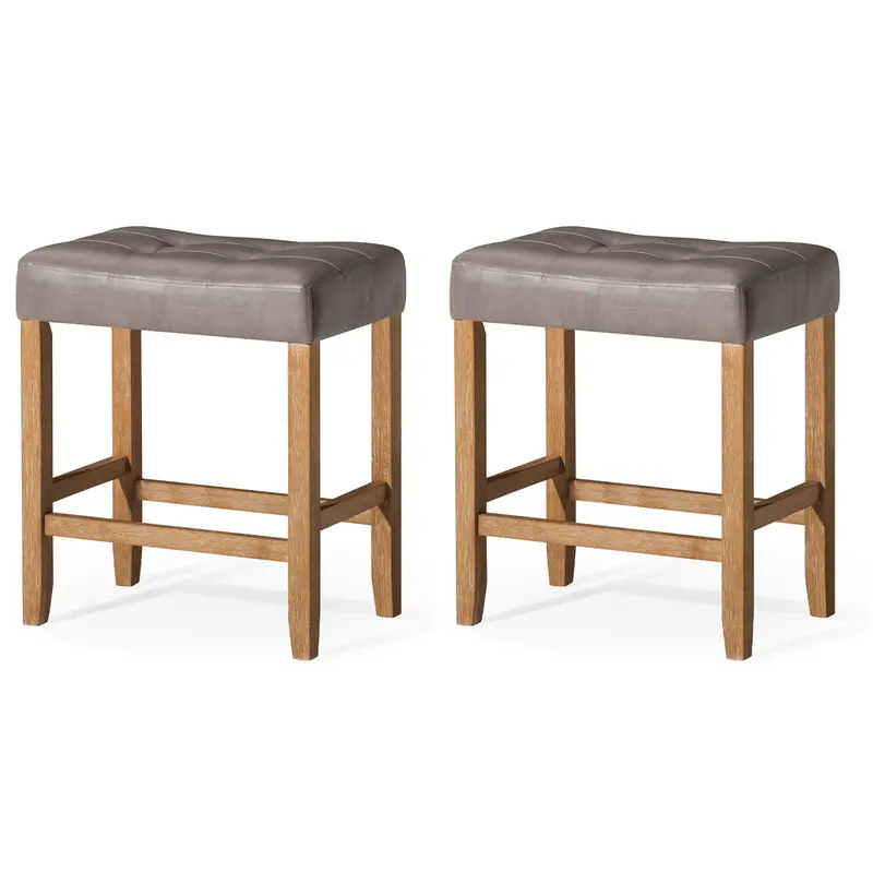 Carte Two-Piece Bar Stool Set – Weathered Oak Frame & Grey Vegan Leather, Open-Box 1