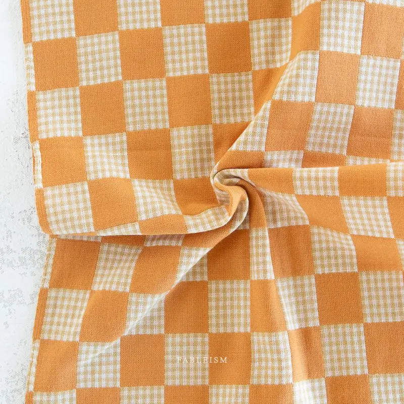 Checkmate Butterscotch Check – Warm Tan-And-White Cotton Yardage By Fableism Supply Co. 1