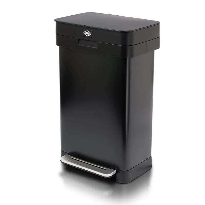 Clorox 13-Gallon Stainless Steel Step Trash Can – Wide-Pedal Design – Black Finish 1