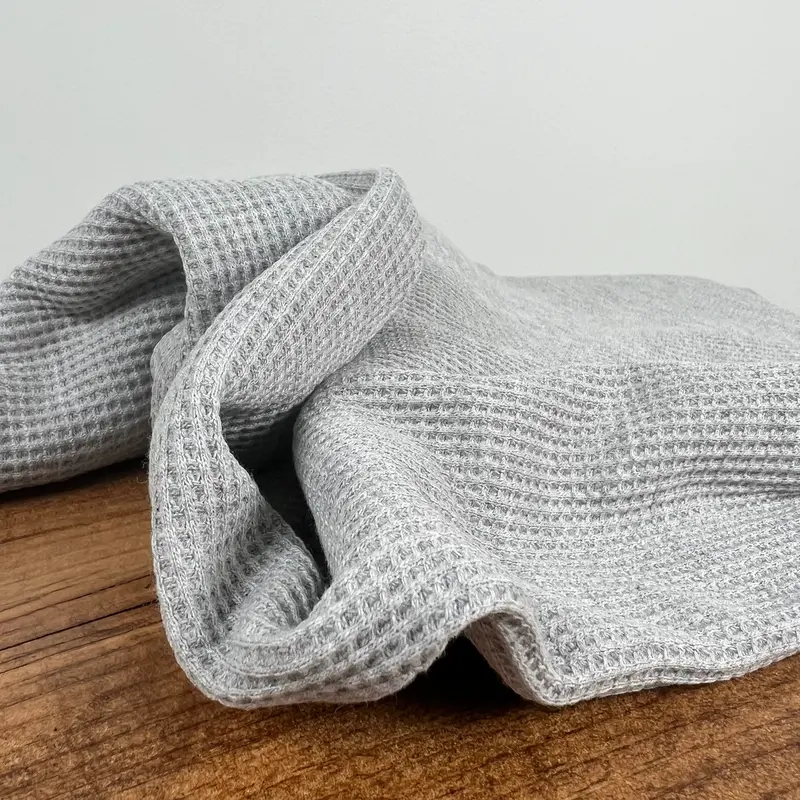 Cloudy Grey Organic Cotton Waffle Knit – 230 Gsm Thermal Fabric 1