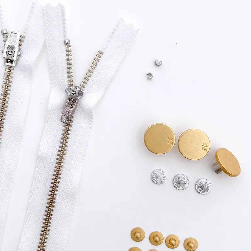 Complete Jeans Hardware Kit: White Zipper + Gold Accents 1
