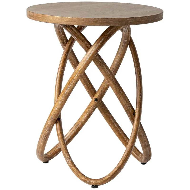 Cozayh Walnut-Finish Round End Table – Woven Base Design For Living Rooms 1