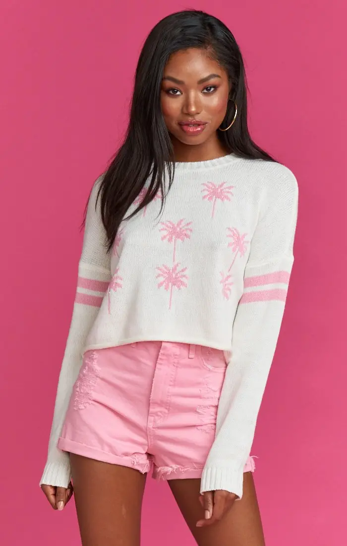 Cropped Varsity-Style Knit Sweater 1