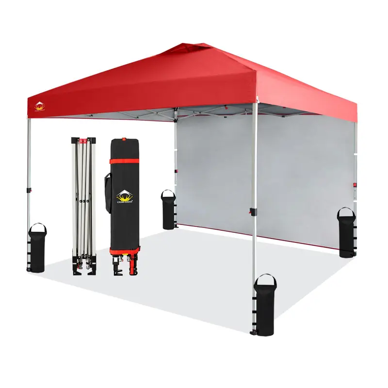 Crown Shades 10'×10' Pop-Up Canopy With Single Red Sidewall – Previously Used 1